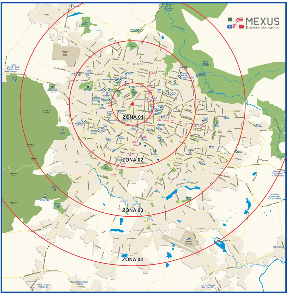 MEXUS TRAVEL mapa de zonas